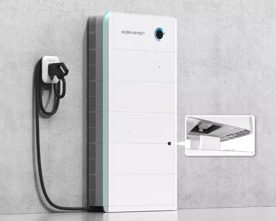 Wall-Mounted White Electric Car Charger With Coiled Cable — Des Mullins Electrical & Solar in Wagga Wagga, NSW
