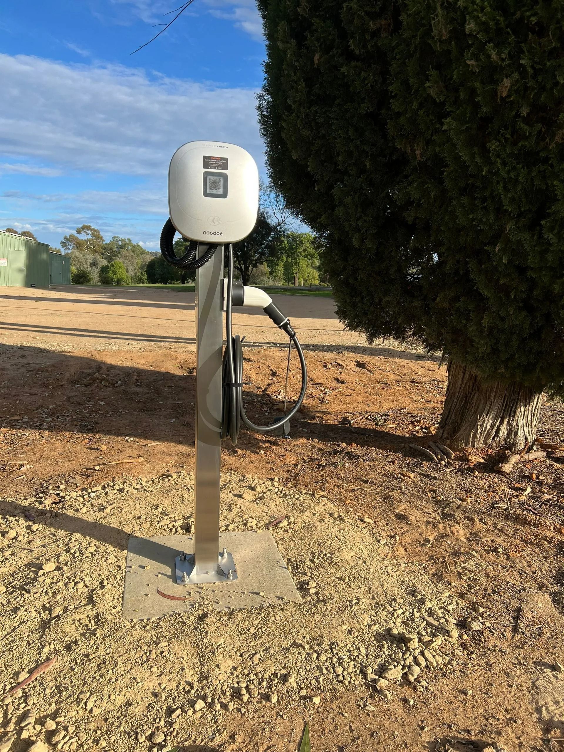 Electric Vehicle Charging Station Outdoors — Des Mullins Electrical & Solar in Wagga Wagga, NSW