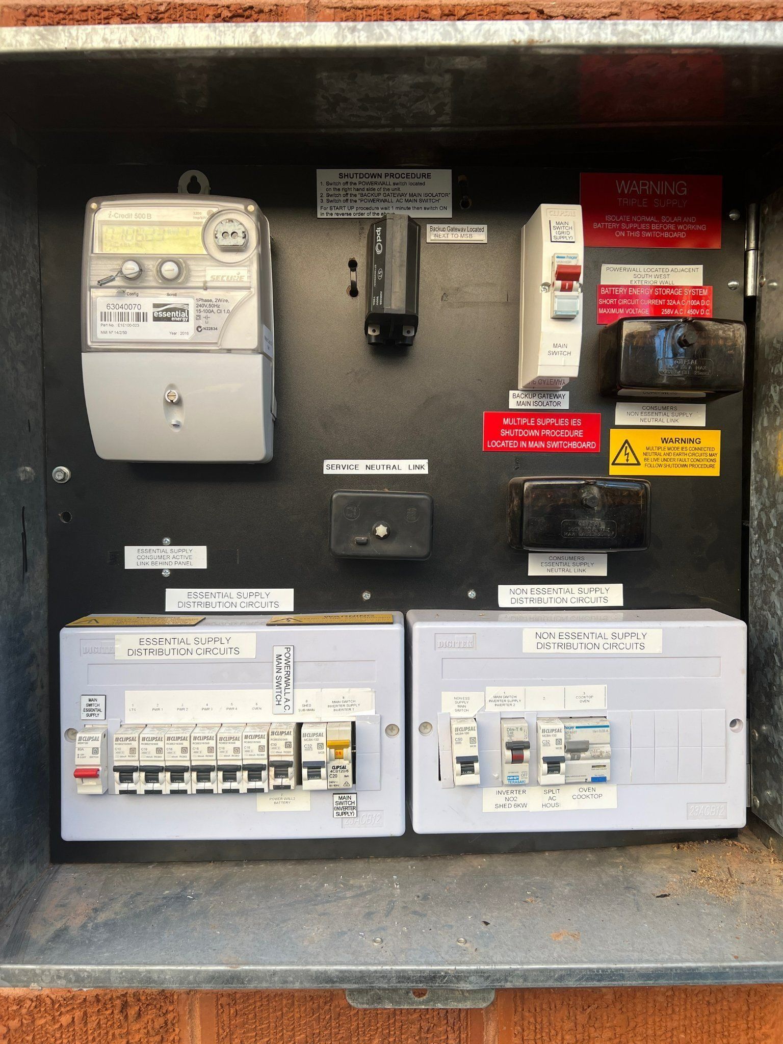 Electrical Meter Box With Various Circuit Breakers — Des Mullins Electrical & Solar in Wagga Wagga, NSW
