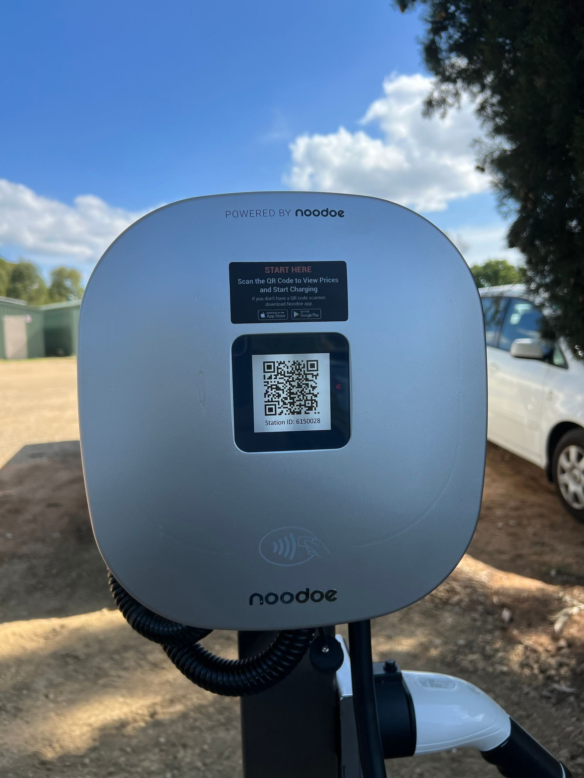 Ev Charger With Qr Code and Text, Outdoors — Des Mullins Electrical & Solar in Wagga Wagga, NSW