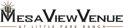 Mesa View Venue logo with stylized text and a crown-like sunburst icon above the M
