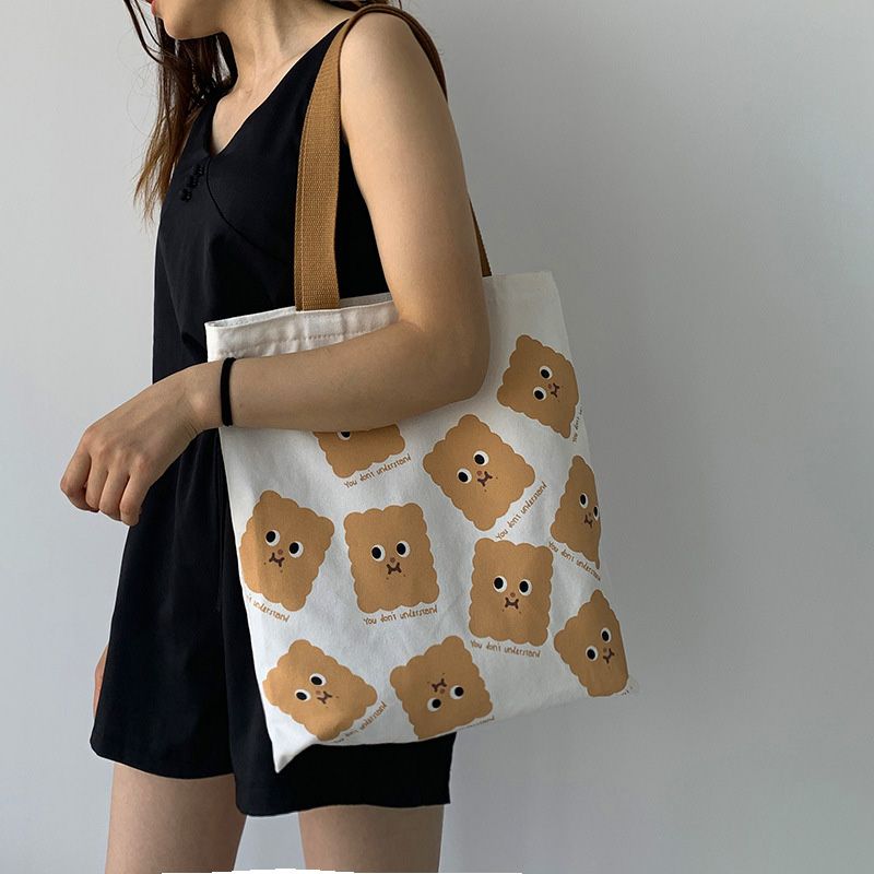 日系餅乾可愛帆布袋單肩包 帆布袋 可愛帆布包 帆布包 單肩包 拉鍊購物袋 收納包