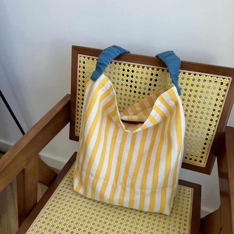 條紋大容量帆布包 單肩托特包 購物包 學生包 女用環保袋 輕便休閒側背包