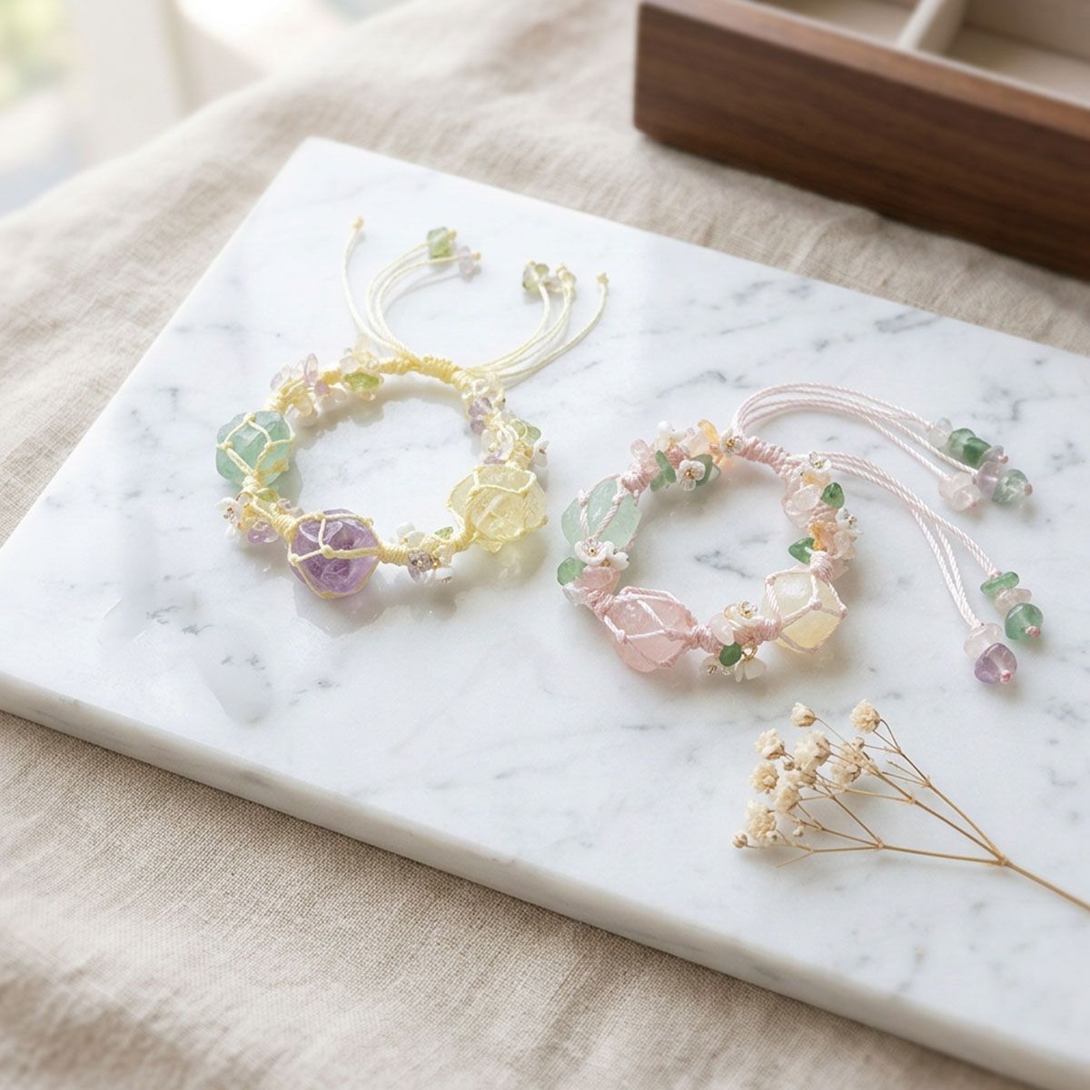 手工編織水晶手環 招財開運能量手鍊 粉水晶黃水晶紫水晶