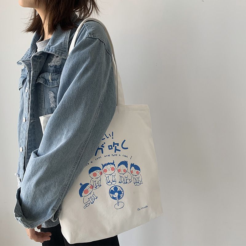 日系好涼啊～吹風扇可愛帆布袋單肩包 帆布袋 可愛帆布包 帆布包 單肩包 拉鍊購物袋 收納包
