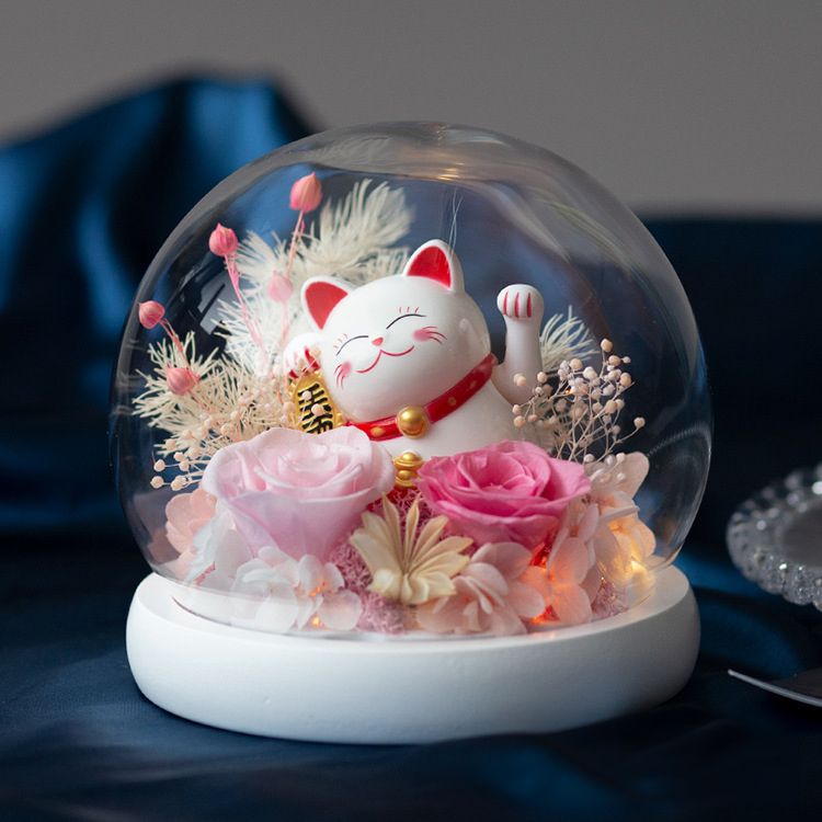 永生花招財貓玩偶玻璃燈球罩