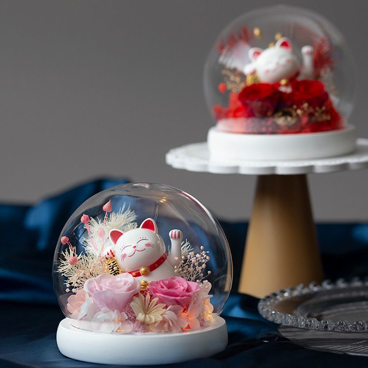 永生花招財貓玩偶玻璃燈球罩