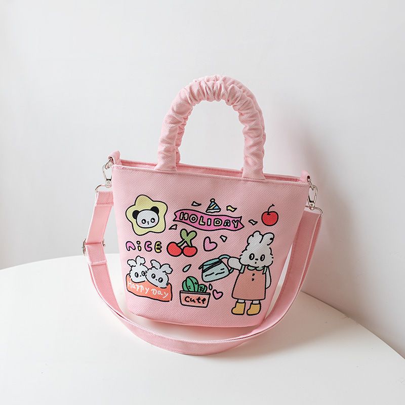 可愛卡通塗鴉帆布包 手提肩背斜背三用包 購物袋 側背包 手提袋 肩背包