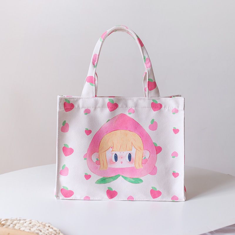 可愛塗鴉插畫帆布手提袋 卡通手提包 購物袋 可愛帆布包 手提袋 手提包