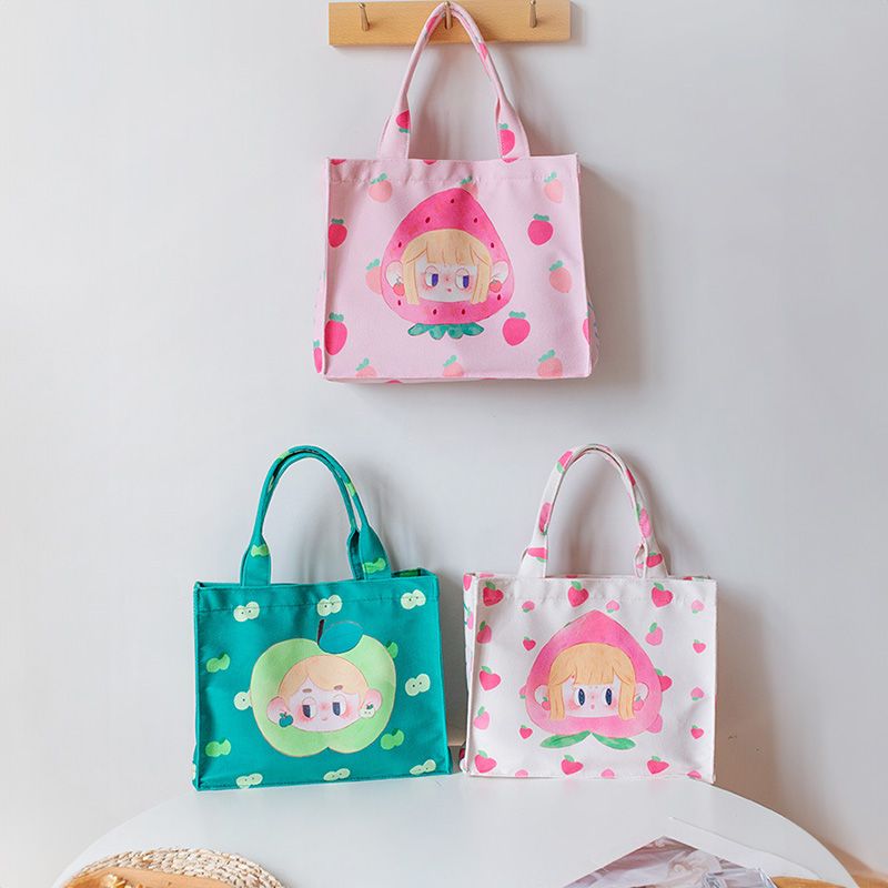 可愛塗鴉插畫帆布手提袋 卡通手提包 購物袋 可愛帆布包 手提袋 手提包