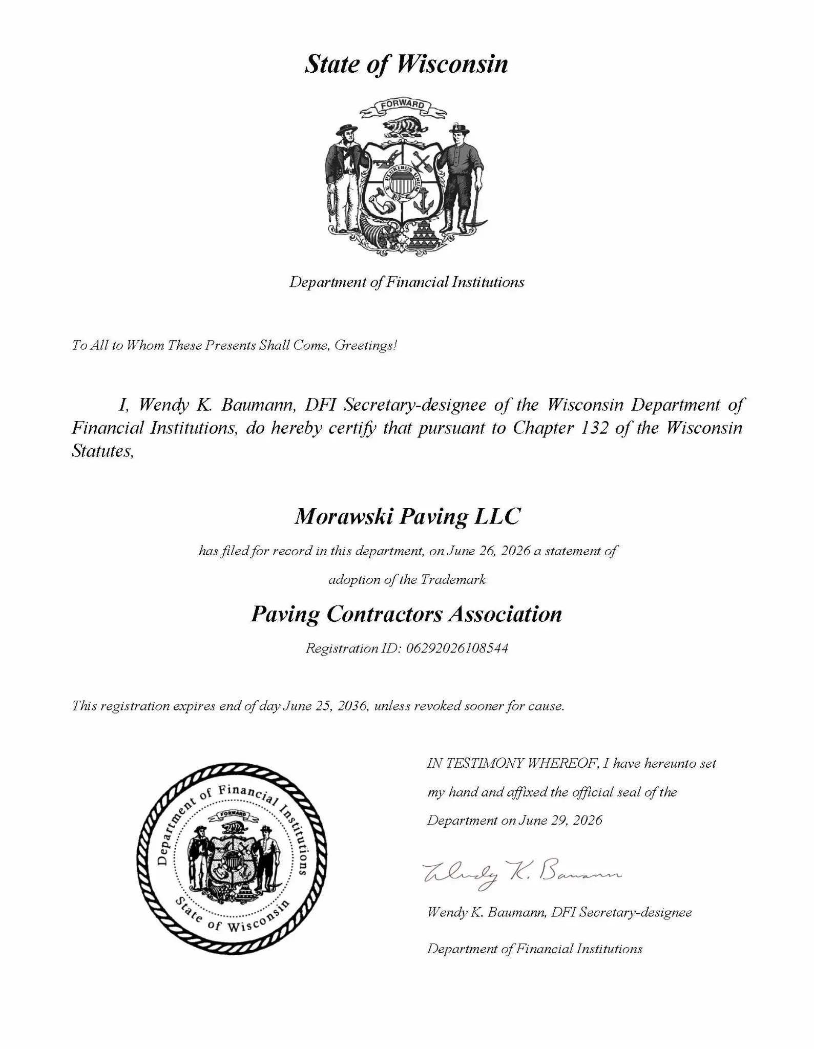 Wisconsin State Trade Mark - Paving Contractors Association