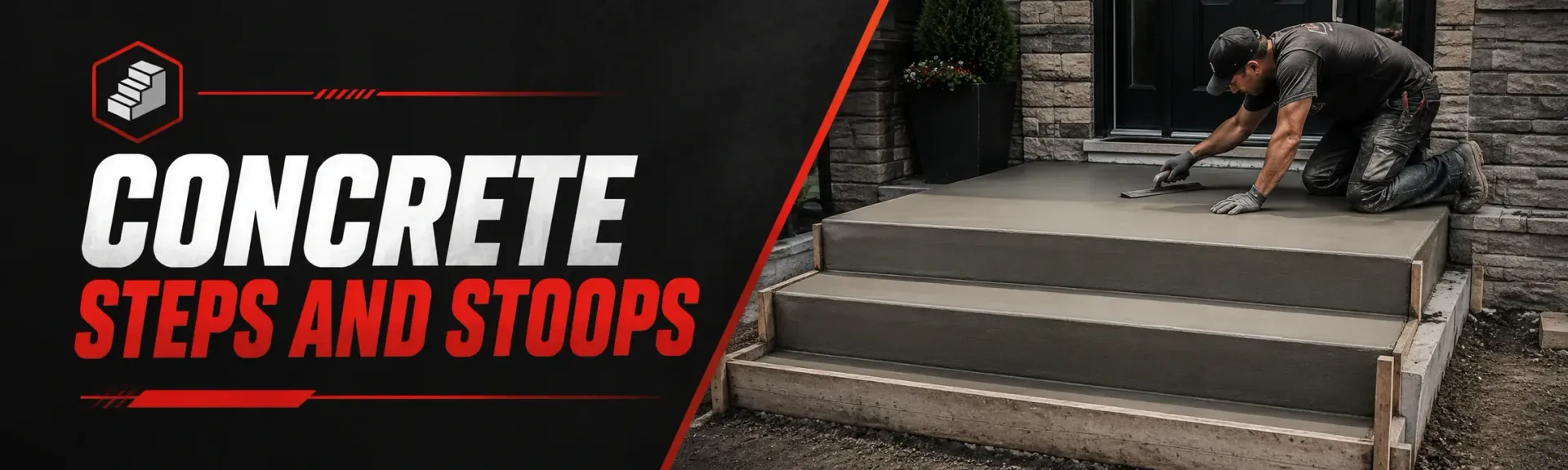 Concrete steps and stoops installation at a Vernon, WI home, where a crew forms and finishes a fresh poured-concrete stoop and steps for a safe, durable entryway.
