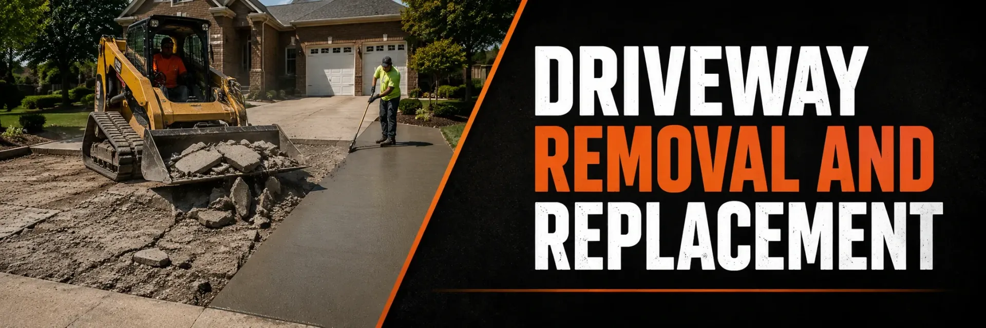 Driveway removal and replacement in New Berlin, WI, where a crew tears out the cracked old driveway and lays fresh asphalt for a smooth, durable, like-new surface.