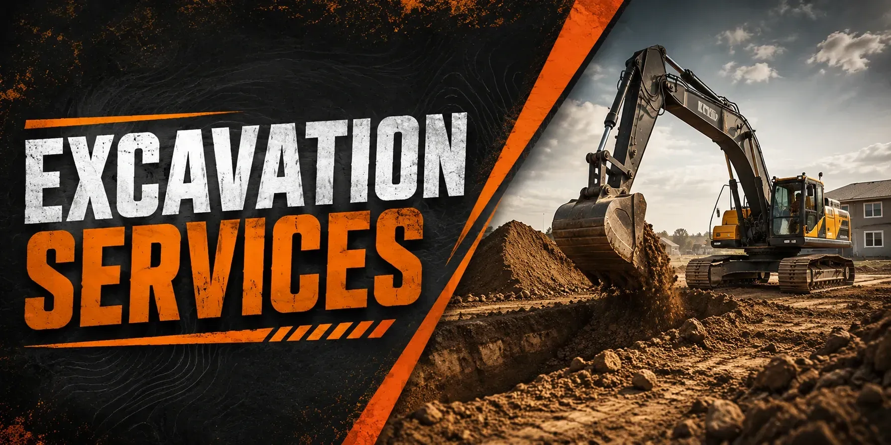 Excavation services at a job site in Mukwonago, WI, where a tracked excavator digs and grades the ground to prep a foundation, driveway, or new paving project.