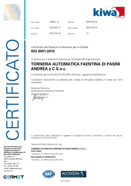 certificazione di qualità ISO 9001:2015