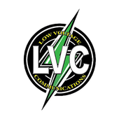 A logo for low voltage communications with a lightning bolt in the middle.