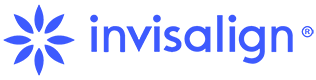 The invisalign logo has a blue flower on it.