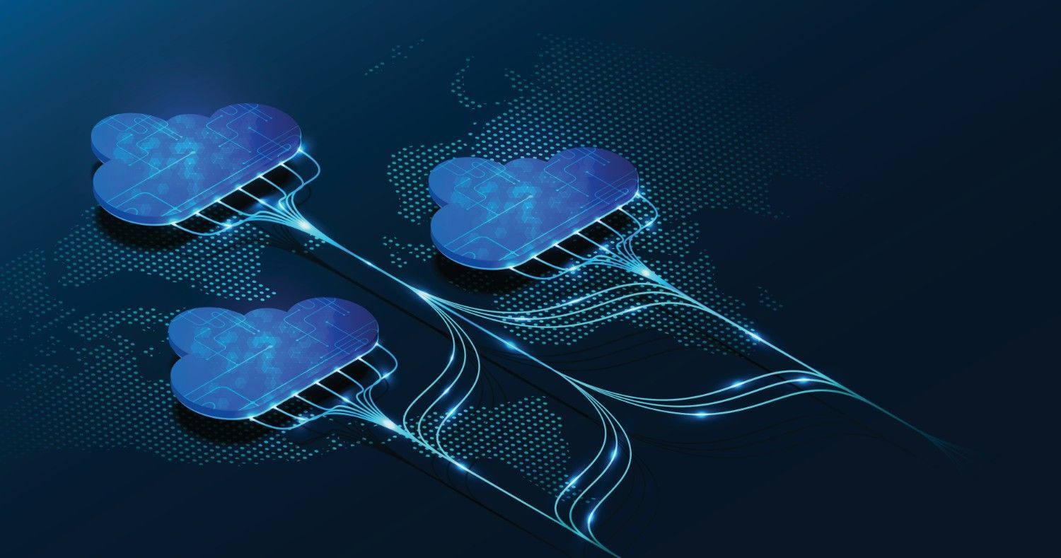 Three Glowing Blue Cloud Icons Connected by Lines — Oz Data Tech in Taree, NSW