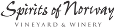 Spirit of Norway Vineyard & Winery logo with cursive black text and green vine graphic