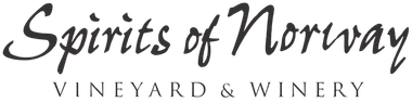 Spirit of Norway Vineyard & Winery logo with cursive black text and green vine graphic
