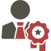 Generic business award icon with person silhouette, red tie, and red medal badge