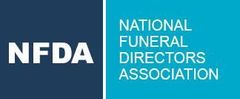 NFDA logo in white on dark blue beside National Funeral Directors Association on teal background