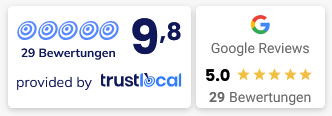 Google-Bewertung 5,0 trustlocal-Bewertung 9,8