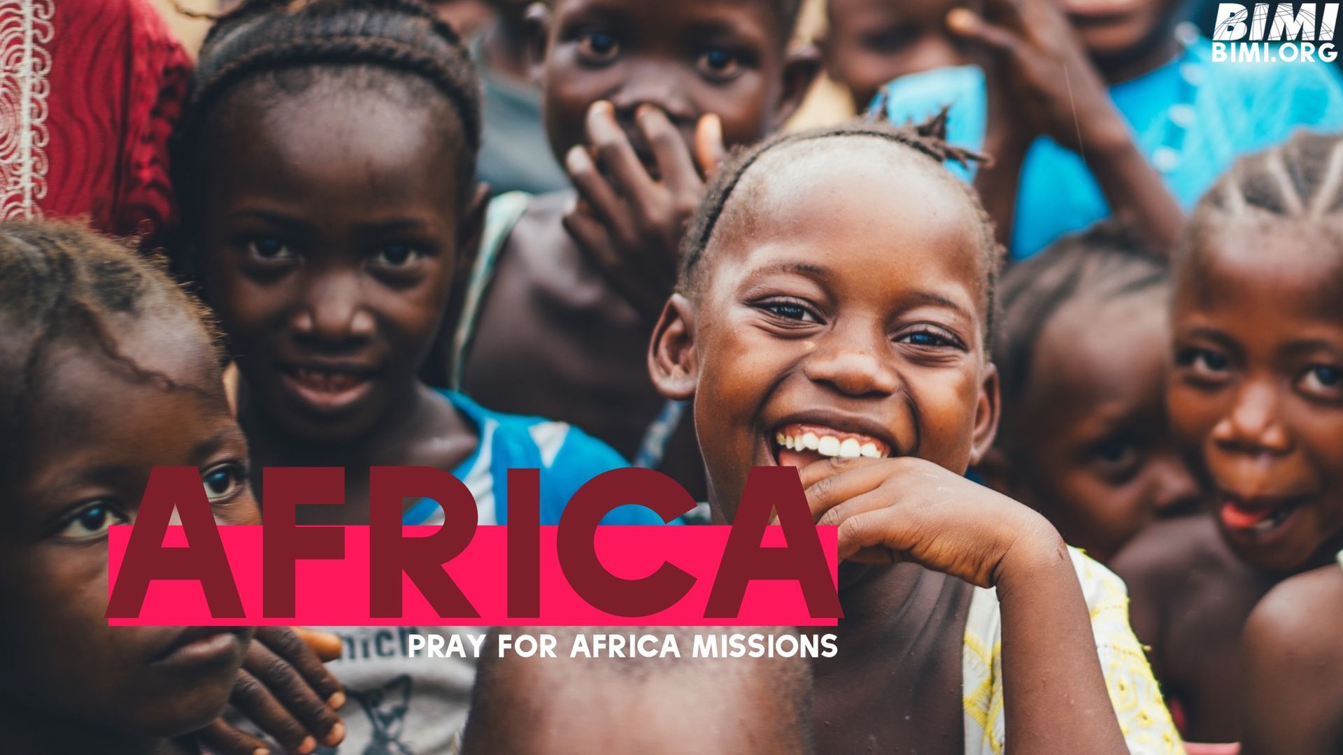 Smiling children in Africa; text 