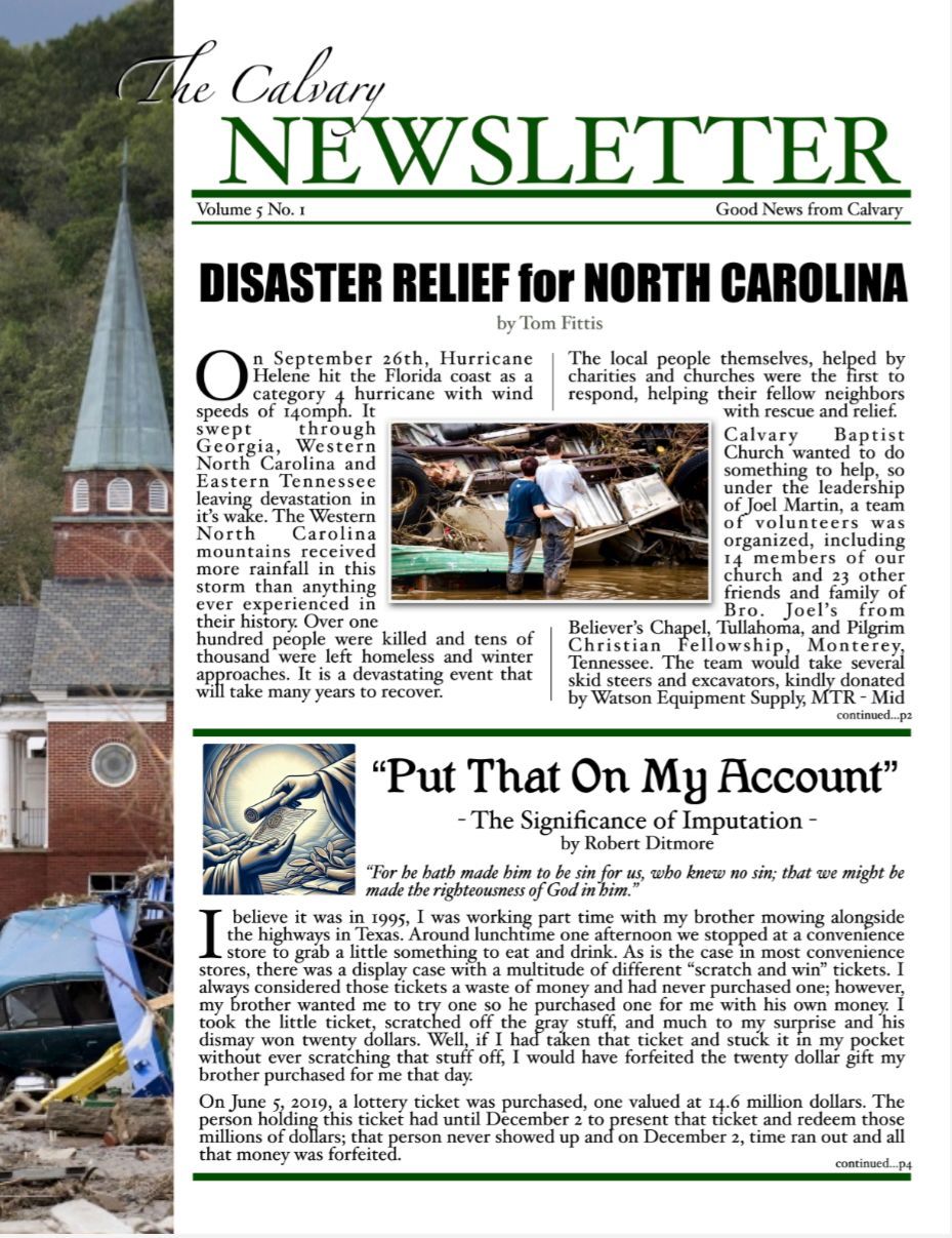 Newsletter: disaster relief efforts for North Carolina; includes photos and articles.