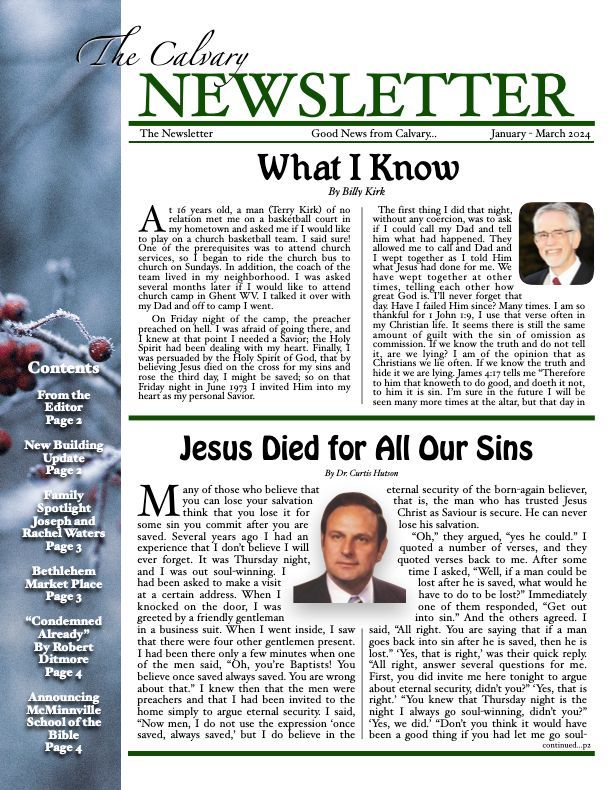 Newsletter: Calvary Church. 