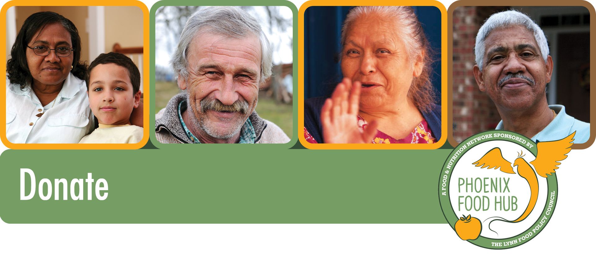 People's faces in colored boxes, with