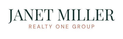 Janet Miller Realty One Group logo in dark green and gold text on a white background