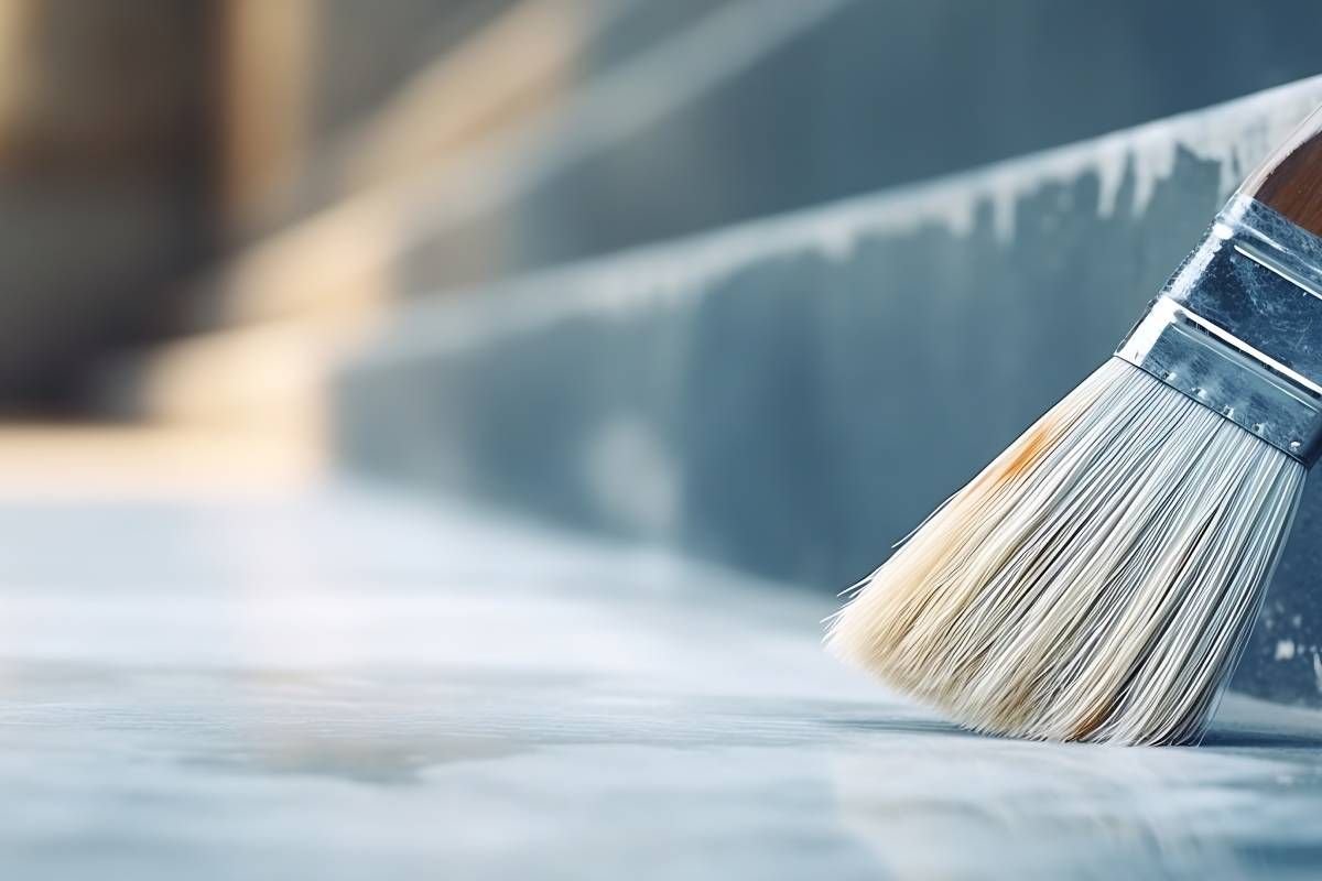 A paintbrush sitting against a staircase in need of new paint near Johnson City, Tennessee (TN)