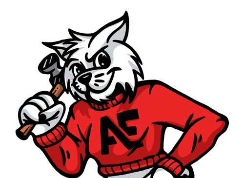 a cartoon cat is wearing a red sweater and holding a hammer