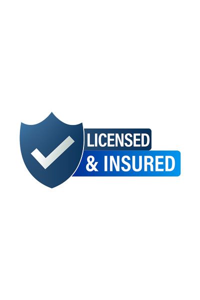 A blue shield with a check mark on it and the words 