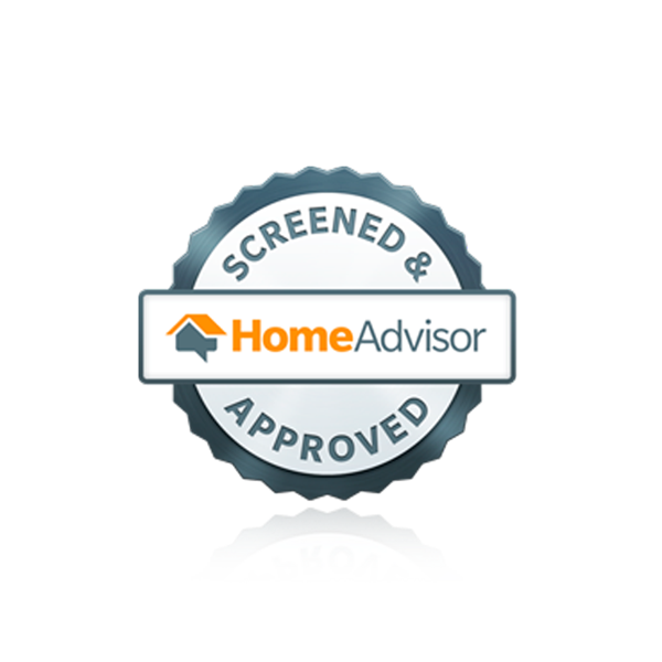 A screened and home advisor approved badge on a white background