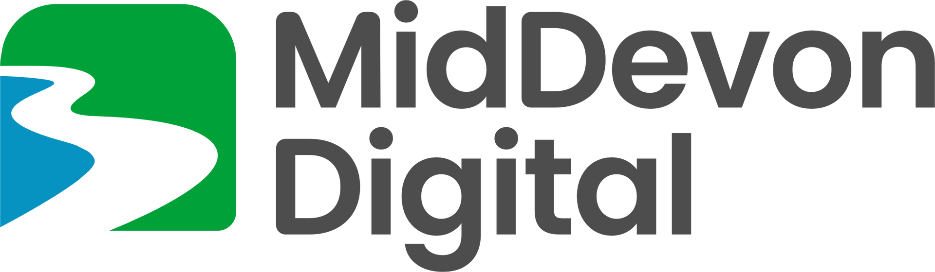 MidDevon Digital logo with a green and blue curved river in a green box.