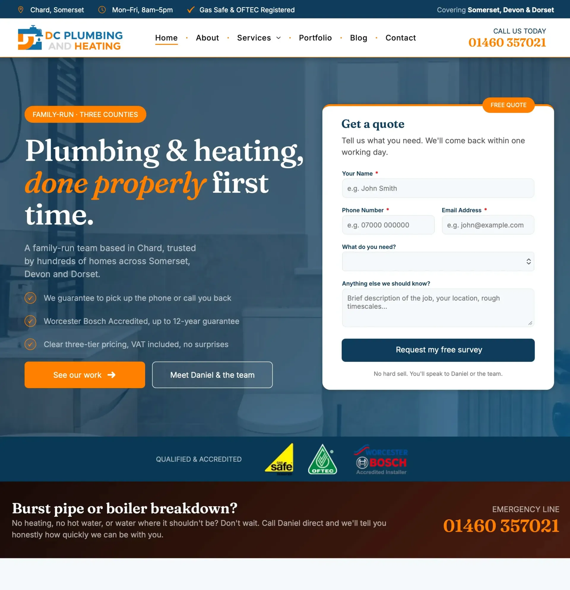 DC Plumbing and Heating homepage screenshot