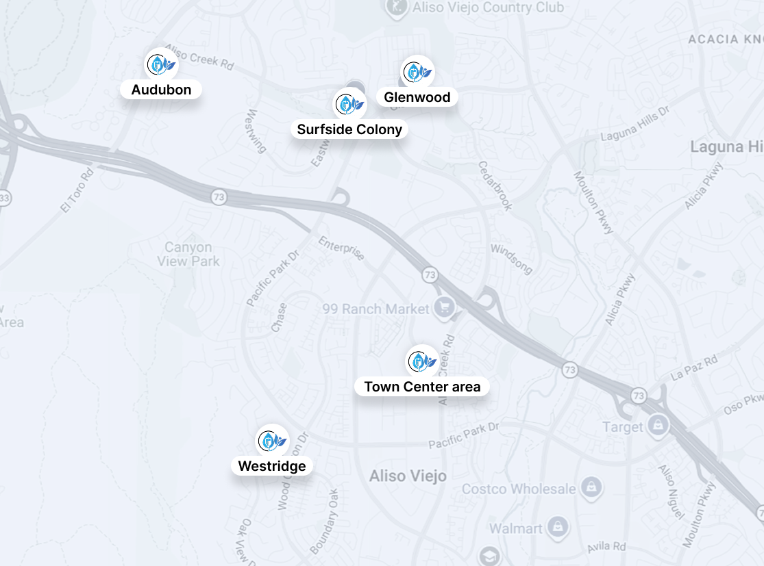 Map showing nearby coffee shops and a town center area