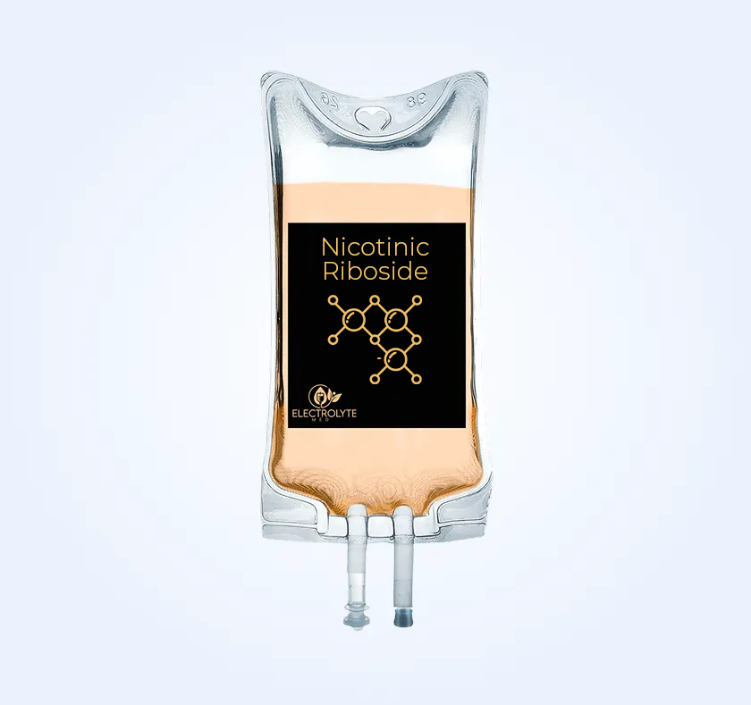 An intravenous drip bag filled with peach-colored liquid, labeled with
