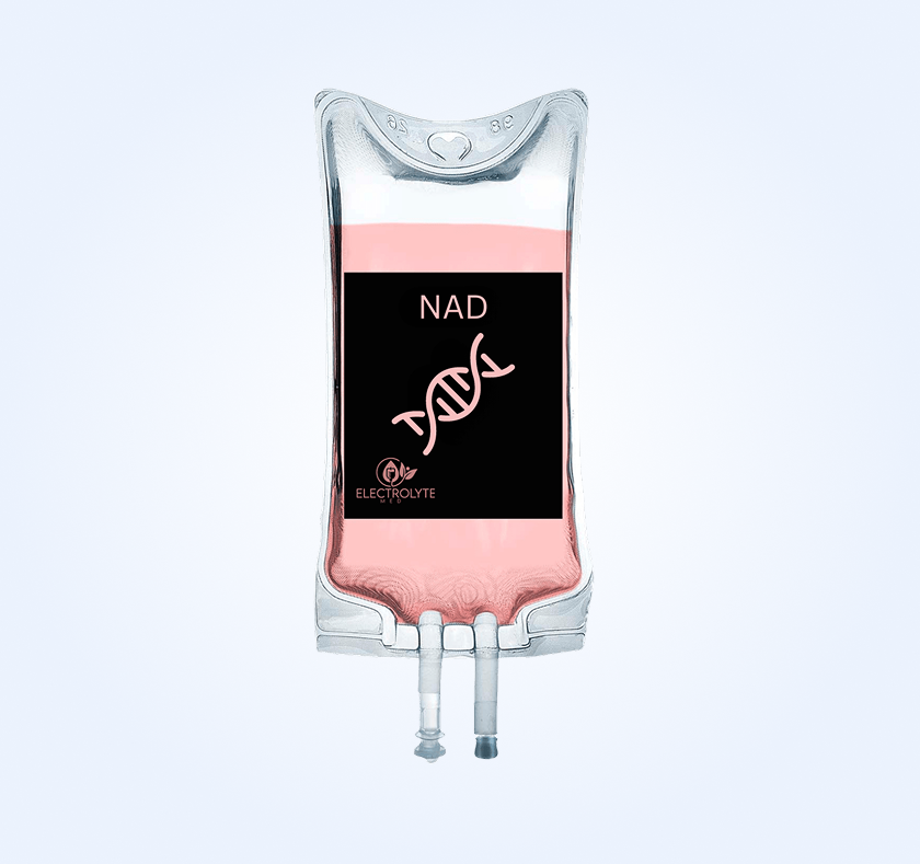 IV bag filled with pink liquid, labeled