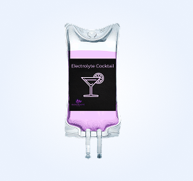 IV bag containing pink electrolyte solution, labeled