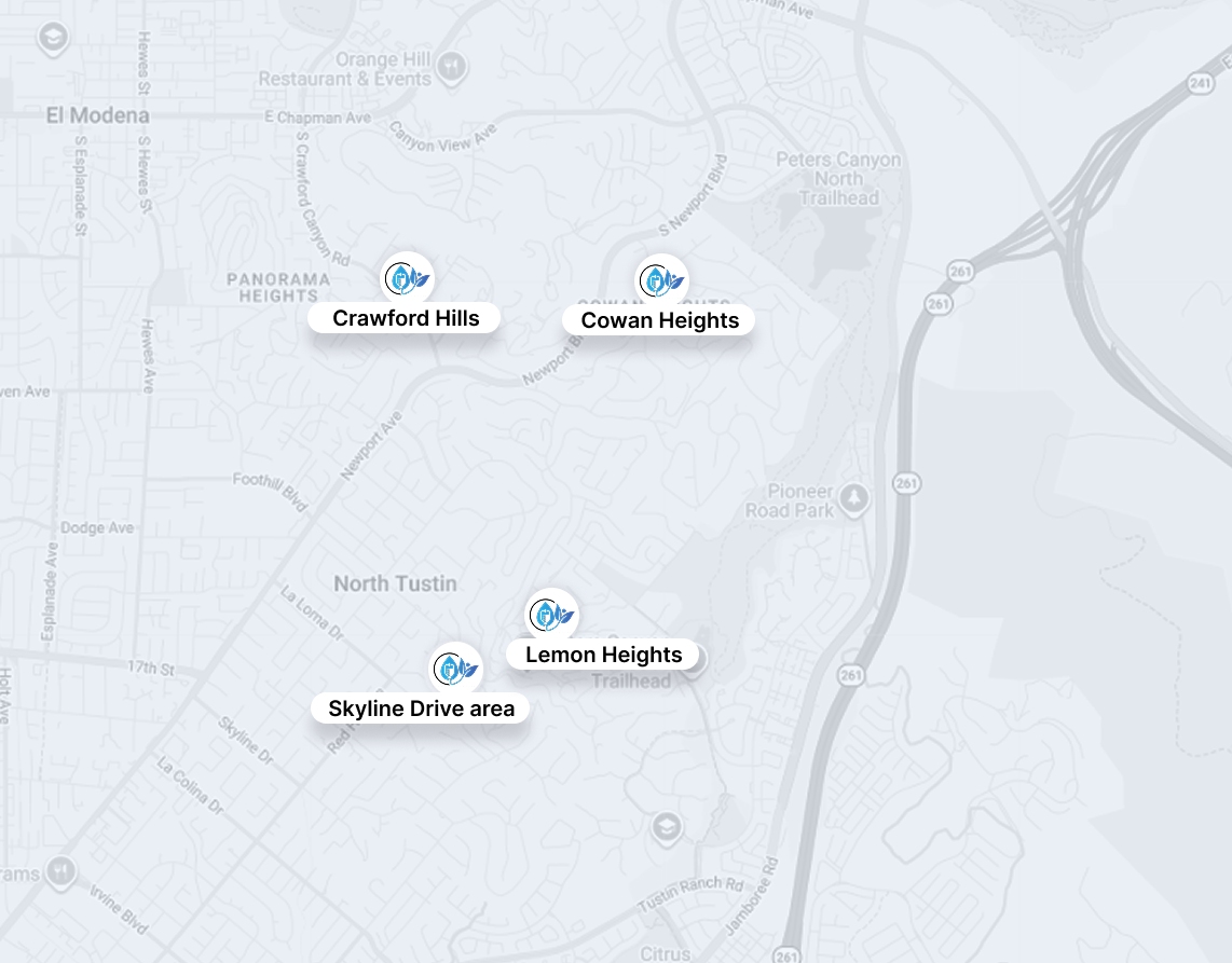 Map with blue markers labeled Crescent Hills, Crest Heights, Larkin Heights, and Skyline Drive NW.