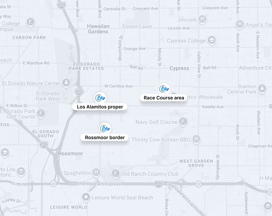 Grayscale map with labeled locations and route markers in Los Angeles, including Rose Garden and Los Angeles Plaza.