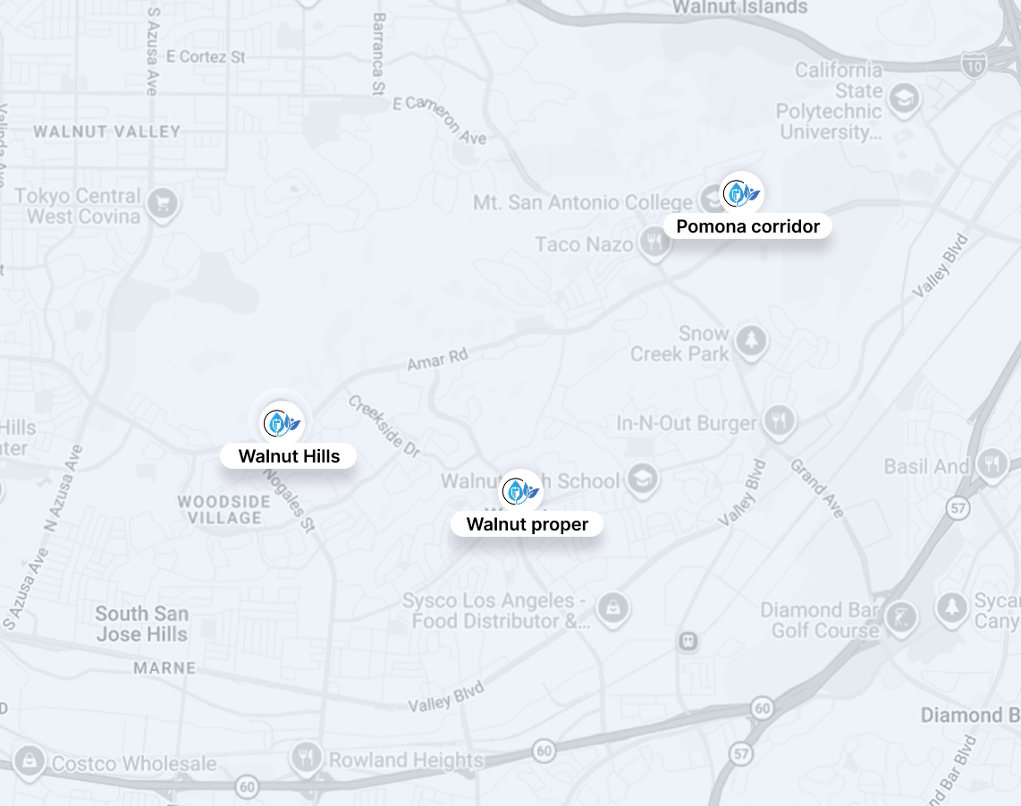 Map showing routes and locations around Pomona Corridor, with labels for Walmart, Walmart Hills, and West Walpper.