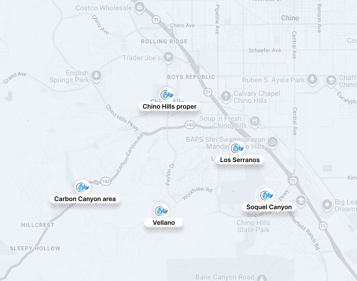 Map showing Carson Canyon, Via Terranos, Sequoia Canyon, and Chino Hills State Park area