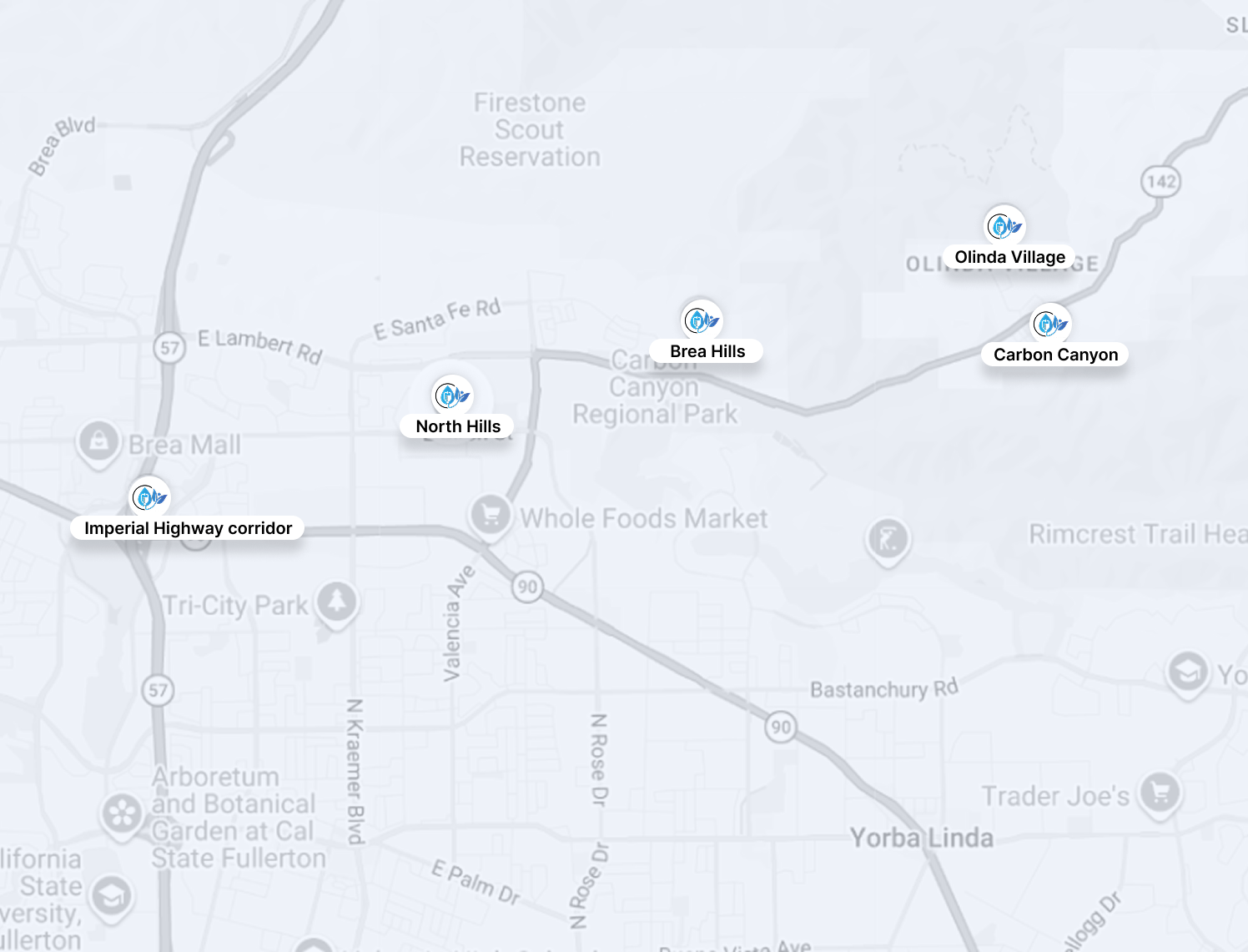 Map with route markers and labels around Whole Foods Market and nearby roads in a light gray area.
