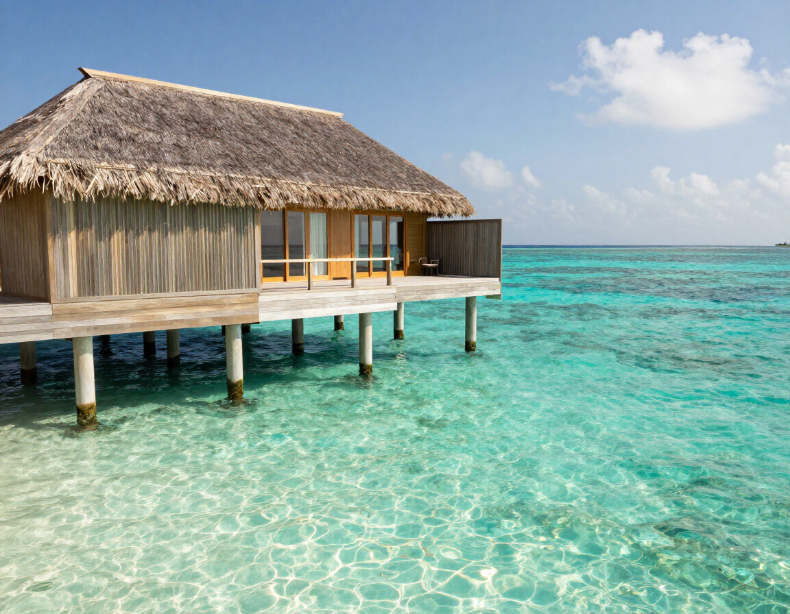 Overwater villa with turquoise lagoon Maldives