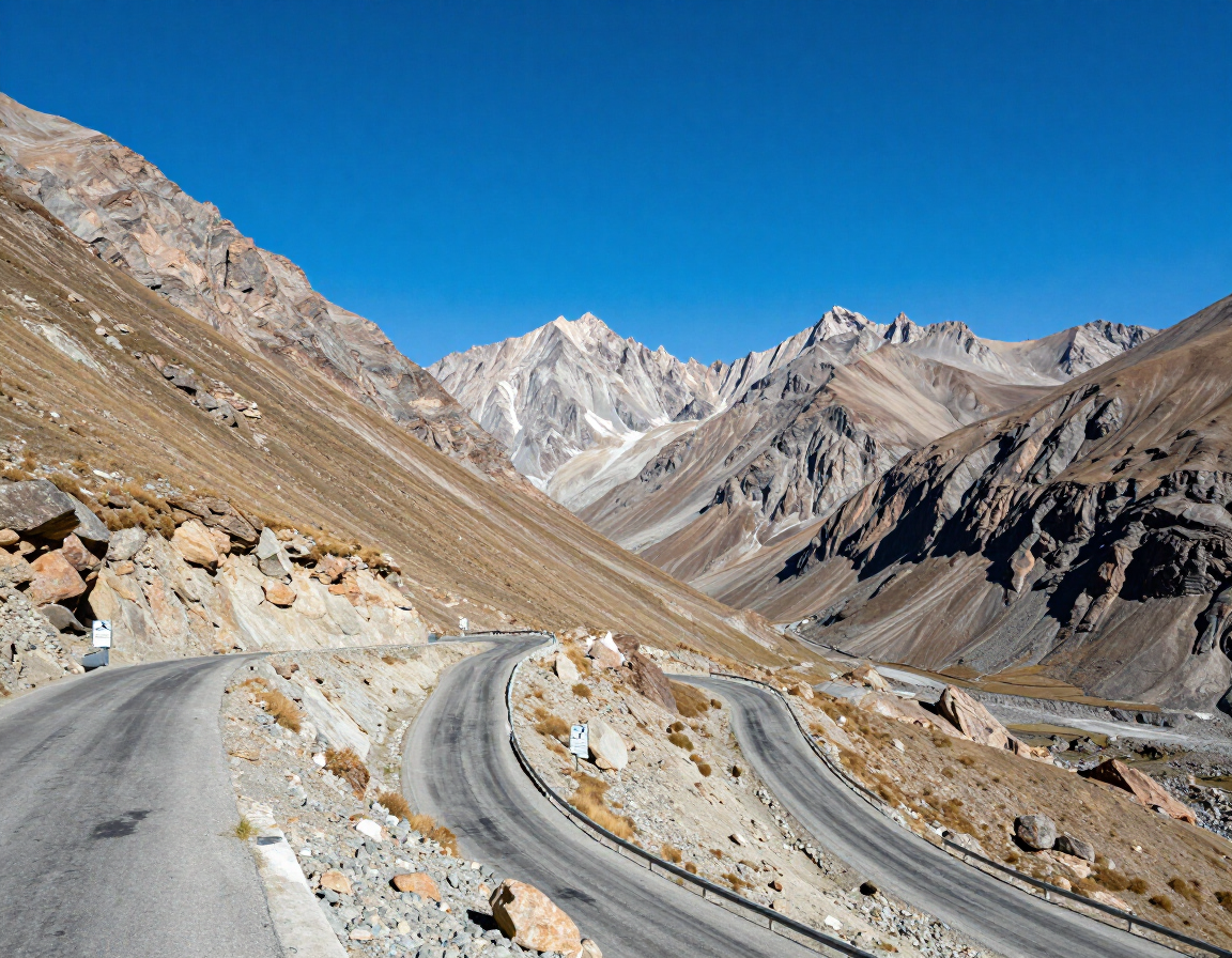 Winding road through Spiti Valley Himachal Pradesh
