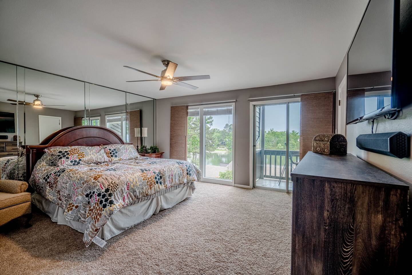 There is a large bed in the middle of the room.